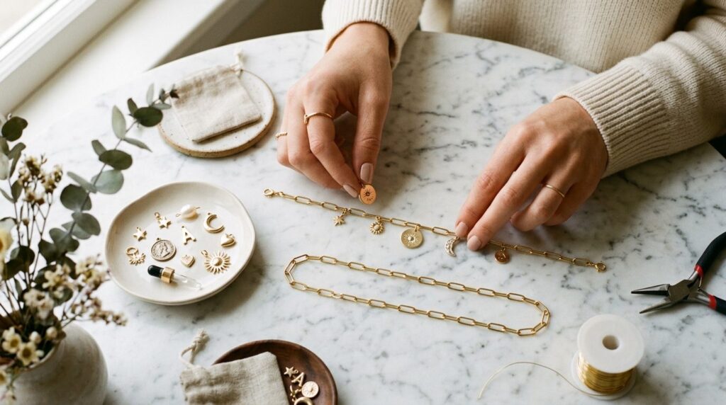 Overhead lifestyle shot of a young womans hands arranging l