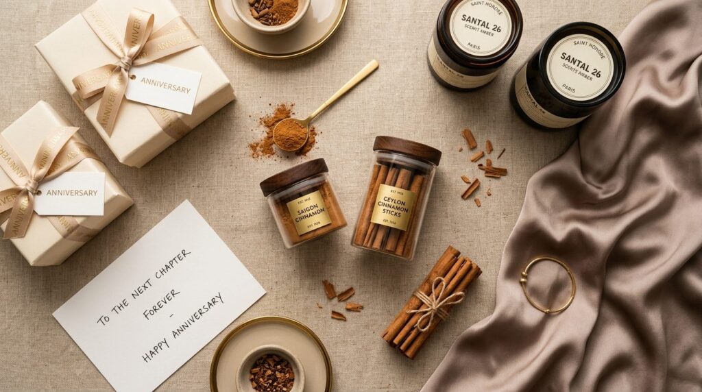 Flat lay overhead shot of gourmet cinnamon in a sophisticate