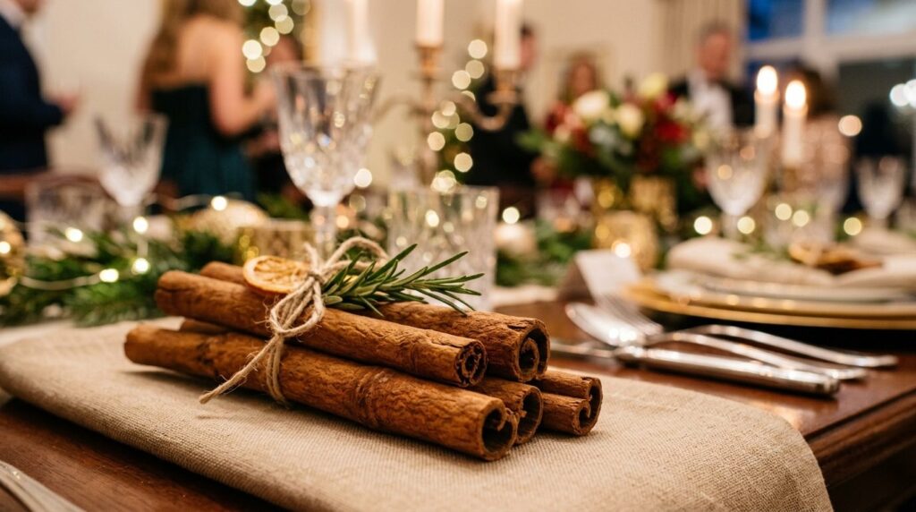 Close-up detail of premium cinnamon sticks with warm bokeh b