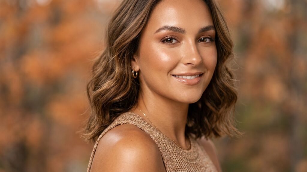 Close-up professional beauty shot of a womans face and shou